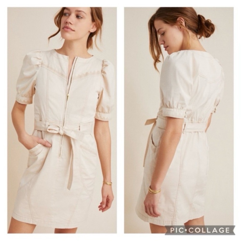 Anthropologie Loretta Seamed Mini Dress in Neutral